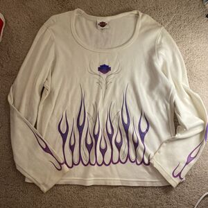 Harley Davidson Purple Glitter Flame Top Long Sleeve XL